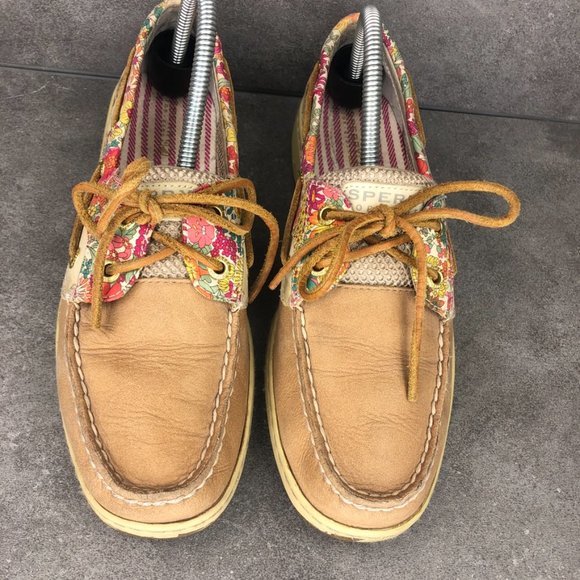 Sperry Bluefish Liberty Floral Print 2 Eye Boat Shoe Loafer, Tan, Women's 8 - Picture 3 of 9